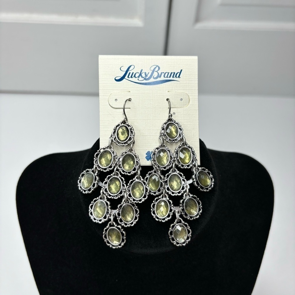 New Lucky Brand Silver Green Chandelier Earrings